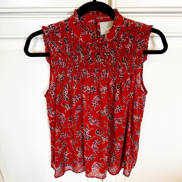 Anthropologie Maeve Darby Women’s Rust Leopard Print Smocked Sleeveless Blouse - Picture 3 of 10